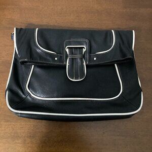 Womens Purse Black White Piping Slouchy Buckle Clutch Medium Boho Saddle
